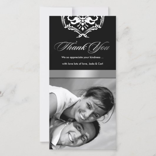 311-Exquisite Damask Dank u Silver Bedankkaart (Voorkant)