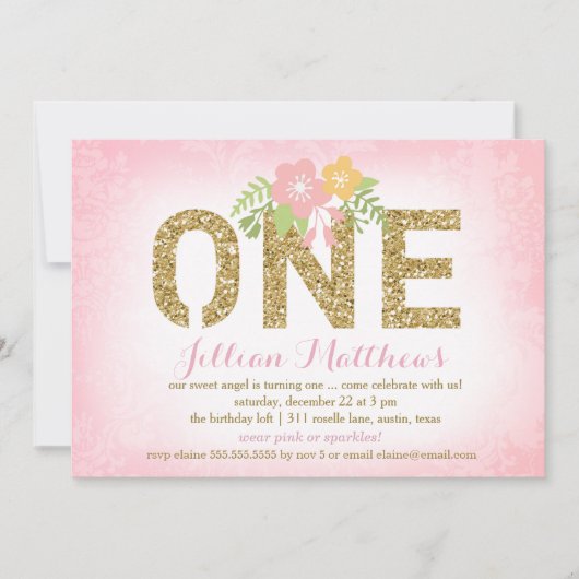 311 Faux Gold Glitter Een eerste verjaardag Kaart (Voorkant)