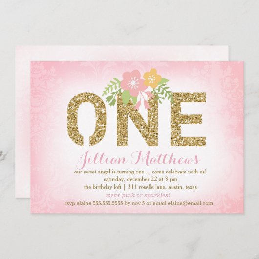 311 Faux Gold Glitter Een eerste verjaardag Kaart (Voorkant / Achterkant)