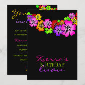 311 Flower Shower Lei Invitation Black Kaart (Voorkant / Achterkant)