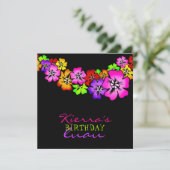 311 Flower Shower Lei Invitation Black Kaart (Staand voorkant)