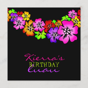 311 Flower Shower Lei Invitation Black Kaart