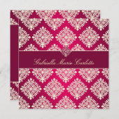 311 Gabriella Hot Pink & MaroonDamask uitnodiging (Voorkant / Achterkant)