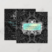 311 Glam Aqua Limoen Damask Diamonds Kaart (Voorkant / Achterkant)