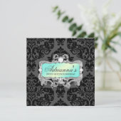 311 Glam Aqua Limoen Damask Diamonds Kaart (Staand voorkant)
