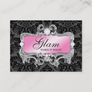 311 Glam Crazy Pink Black Damask Visitekaartje