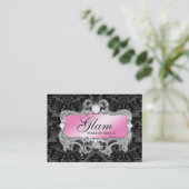 311 Glam Crazy Pink Black Damask Visitekaartje (Staand voorkant)