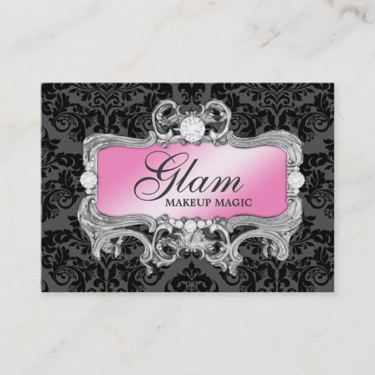 311 Glam Crazy Pink Black Damask Visitekaartje (Voorkant)