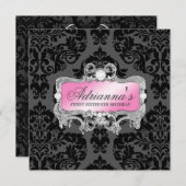311 Glam Pink Grey Damask Diamonds Kaart (Voorkant / Achterkant)