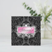 311 Glam Pink Grey Damask Diamonds Kaart (Staand voorkant)