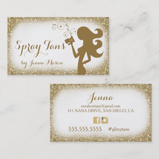 311  Glam White Spray Tan Girl Glitter Visitekaartje (Voorkant / Achterkant)