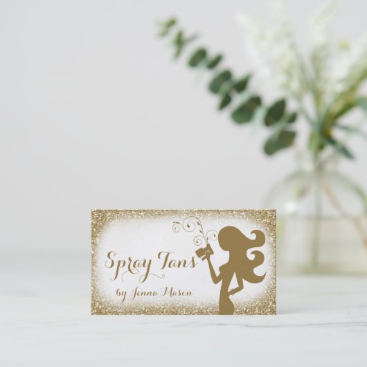311  Glam White Spray Tan Girl Glitter Visitekaartje (Staand voorkant)