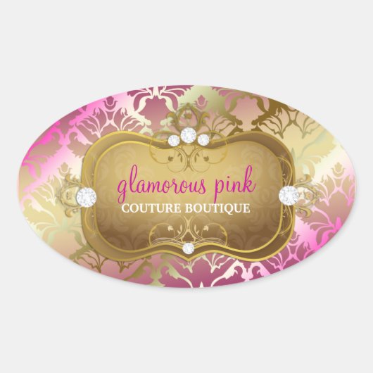 311 Glamoureus Golden Pink Damask Ovale Sticker (Voorkant)