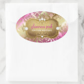 311 Glamoureus Golden Pink Damask Ovale Sticker (Tas)