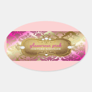 311 Glamoureus Golden Pink Damask Ovale Sticker