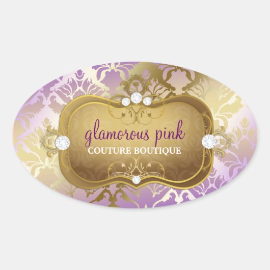 311 Glamoureus Lila Damask Ovale Sticker (Voorkant)