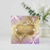 311 Glamoureuze Lila Damasverrassing Kaart (Staand voorkant)