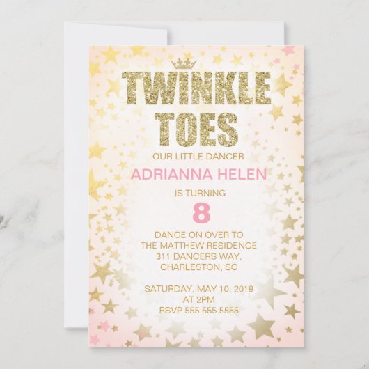 311 Glitter Twinkle Toes Dancer Invitation Kaart (Voorkant)