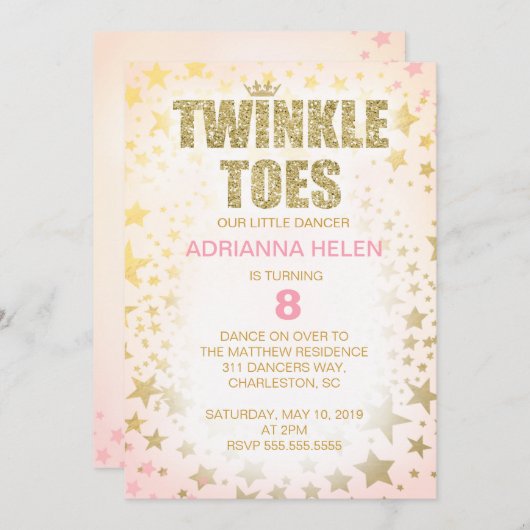 311 Glitter Twinkle Toes Dancer Invitation Kaart (Voorkant / Achterkant)