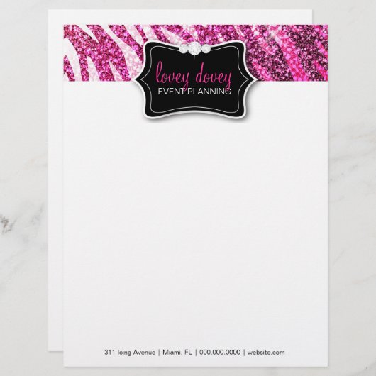 311 Glitter Zebra Roze Briefhoofd Ontwerp (Voorkant / Achterkant)