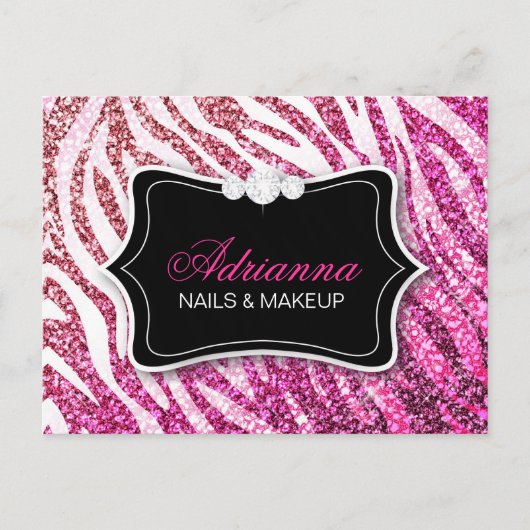 311 Glitter Zebra Roze Briefkaart (Voorkant)