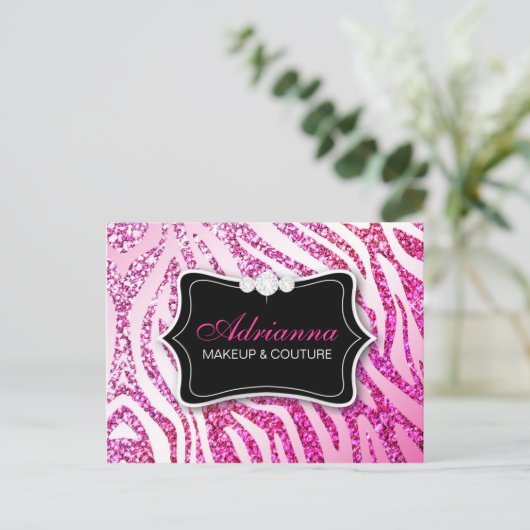 311 Glitter Zebra Roze Cadeaubon Briefkaart (Staand voorkant)