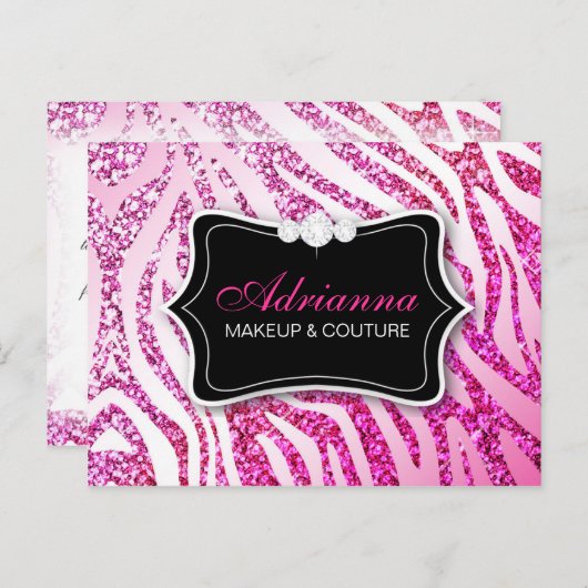 311 Glitter Zebra Roze Cadeaubon Briefkaart (Voorkant / Achterkant)