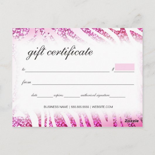 311 Glitter Zebra Roze Cadeaubon Briefkaart (Achterkant)