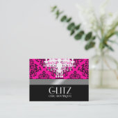 311 Glitz Boutique Black Damask Hot Pink Visitekaartje (Staand voorkant)