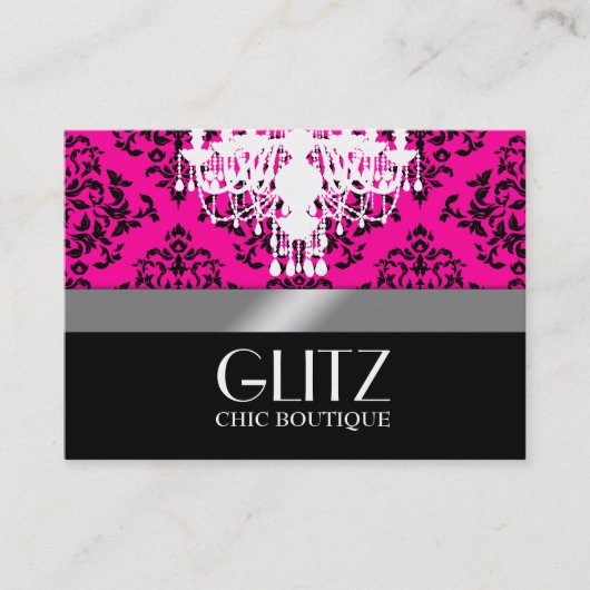 311 Glitz Boutique Black Damask Hot Pink Visitekaartje (Voorkant)