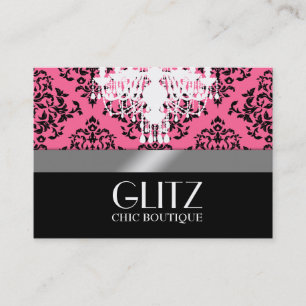 311-Glitz Boutique - Black Damask Roos Pink Visitekaartje