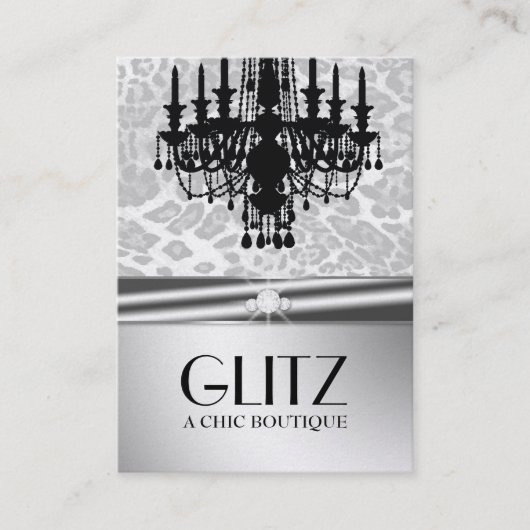 311 Glitz Boutique Leopard Diamond Faux Silver Visitekaartje (Voorkant)