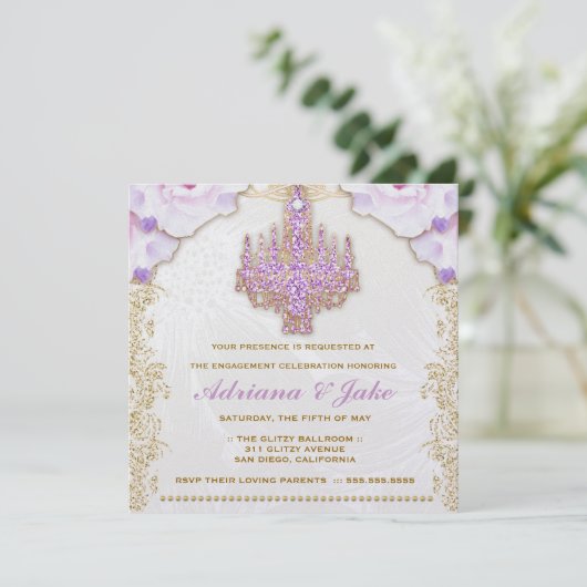 311 Glitzy Paars Chandelier Metallic Kaart (Staand voorkant)