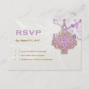 311 Glitzy Paarse kroonluchter Metallic RSVP Kaartje