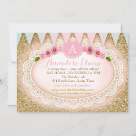 311 Gold Glitter Doily Banner Party Invitation Kaart