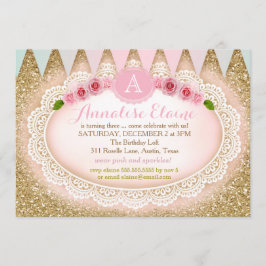311 Gold Glitter Doily Banner Party Invitation Kaart