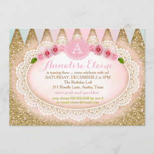 311 Gold Glitter Doily Banner Party Invitation Kaart