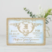 311 Gold Glitter Monogram Baby Boy Shower Kaart (Staand voorkant)