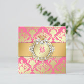 311-Golden Damask Shimmer Queen Baby shower Kaart (Staand voorkant)