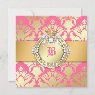 311-Golden Damask Shimmer Queen Baby shower Kaart