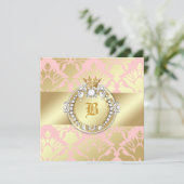 311 Golden Damask Shimmer Queen Baby shower Kaart (Staand voorkant)