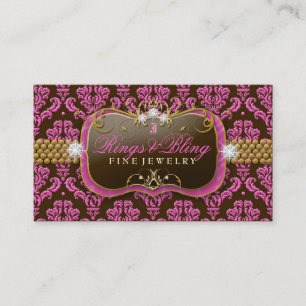 311 Golden Raspberry Chocolate Bling Damask Visitekaartje