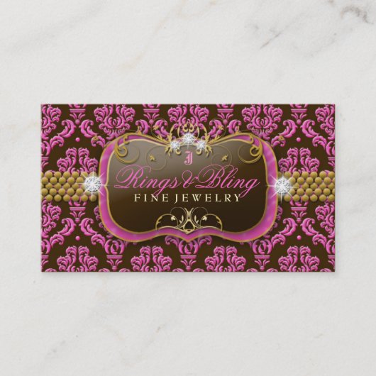 311 Golden Raspberry Chocolate Bling Damask Visitekaartje (Voorkant)