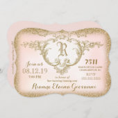 311 Gouden Glitter Monogram Verjaardag Uitnodiging (Voorkant / Achterkant)