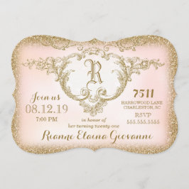311 Gouden Glitter Monogram Verjaardag Uitnodiging
