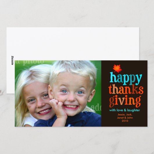 311-Happy Thanksgiving-fotokaart blauw Feestdagenkaart (Voorkant / Achterkant)