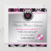 311 Haute Heart Hot Pink Lips Damask Metallic Kaart (Achterkant)