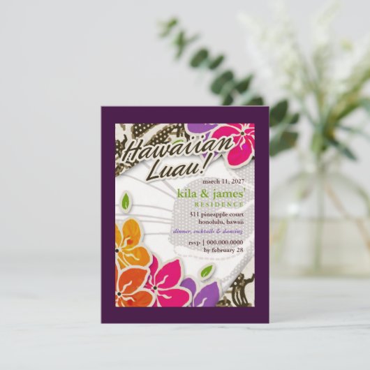 311-Hawaiaanse Hemel Uitnodiging | Paars (Staand voorkant)
