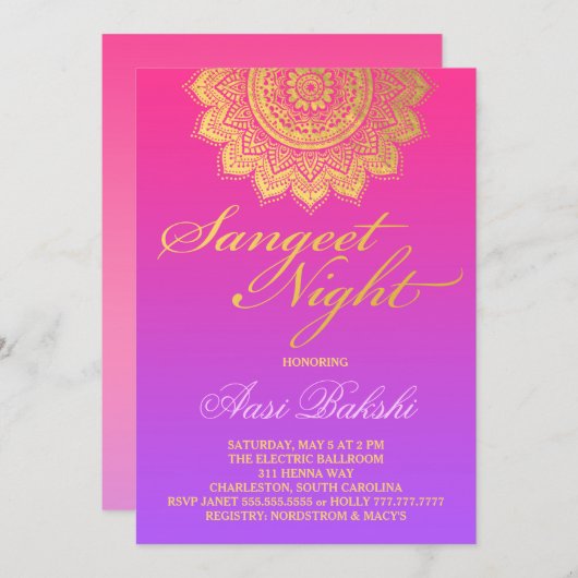 311 Henna Sangeet NiPink Paarse Ombre Kaart (Voorkant / Achterkant)