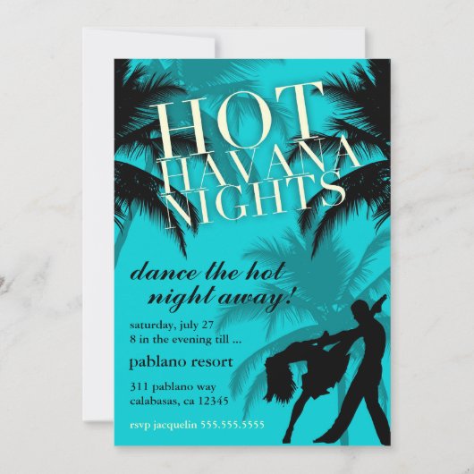 311 Hot Havana Nights Aqua Black Invite Kaart (Voorkant)
